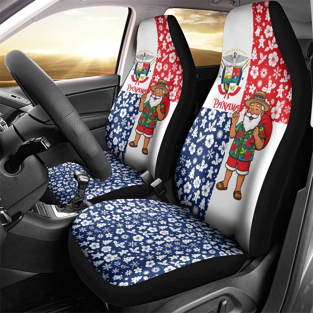 Panama Christmas Car Seat Cover with Tropical Santa National Coat of Arms and Festive Pattern Design - Wonder Print Shop