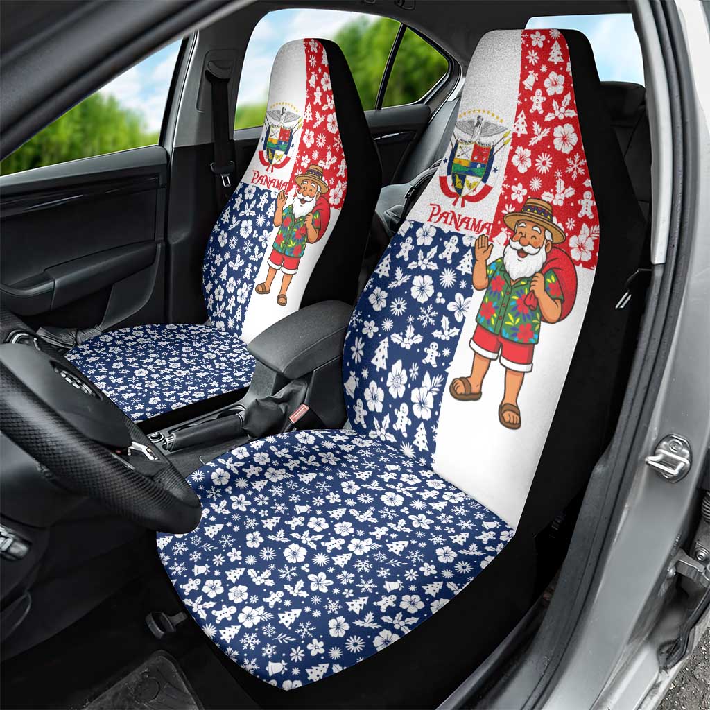 Panama Christmas Car Seat Cover with Tropical Santa National Coat of Arms and Festive Pattern Design - Wonder Print Shop