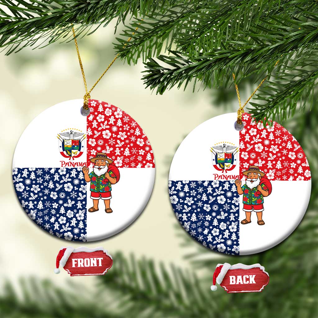 Panama Christmas Ceramic Ornament with Tropical Santa National Coat of Arms and Festive Pattern Design - Wonder Print Shop