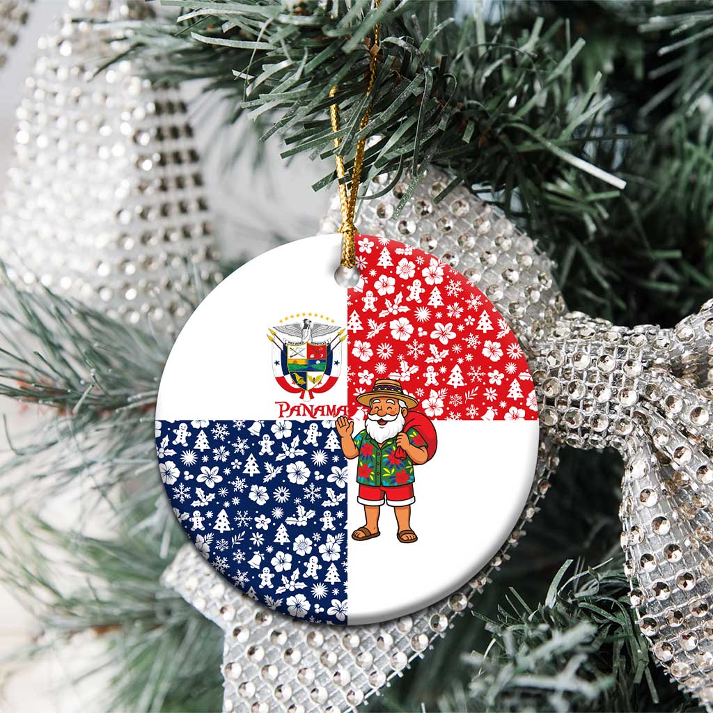 Panama Christmas Ceramic Ornament with Tropical Santa National Coat of Arms and Festive Pattern Design - Wonder Print Shop
