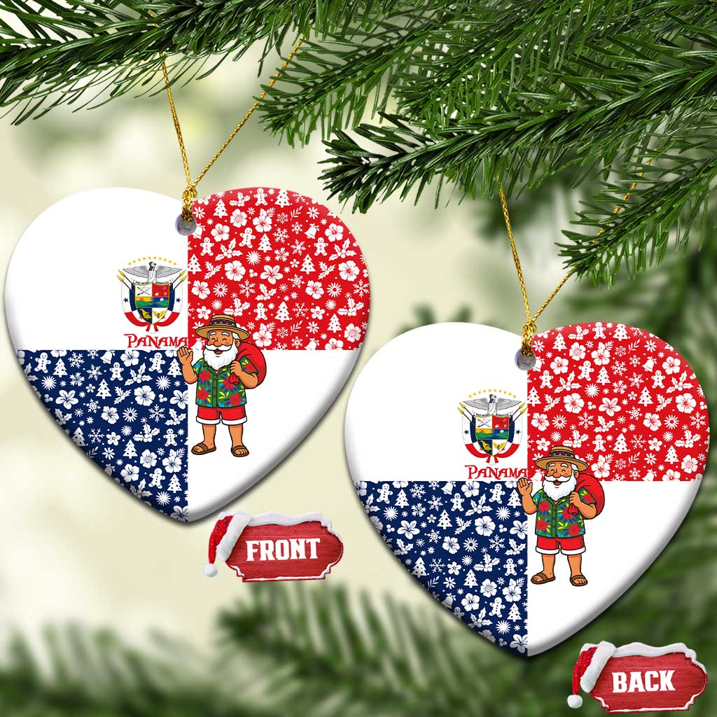 Panama Christmas Ceramic Ornament with Tropical Santa National Coat of Arms and Festive Pattern Design - Wonder Print Shop