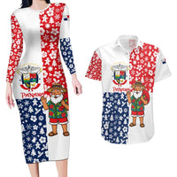 Panama Christmas Couples Matching Long Sleeve Bodycon Dress and Hawaiian Shirt with Tropical Santa National Coat of Arms and Festive Pattern Design - Wonder Print Shop