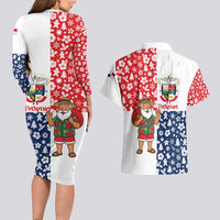 Panama Christmas Couples Matching Long Sleeve Bodycon Dress and Hawaiian Shirt with Tropical Santa National Coat of Arms and Festive Pattern Design - Wonder Print Shop