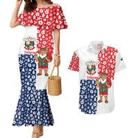 Panama Christmas Couples Matching Mermaid Dress and Hawaiian Shirt with Tropical Santa National Coat of Arms and Festive Pattern Design - Wonder Print Shop
