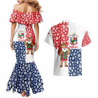 Panama Christmas Couples Matching Mermaid Dress and Hawaiian Shirt with Tropical Santa National Coat of Arms and Festive Pattern Design - Wonder Print Shop