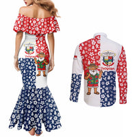 Panama Christmas Couples Matching Mermaid Dress and Long Sleeve Button Shirt with Tropical Santa National Coat of Arms and Festive Pattern Design - Wonder Print Shop