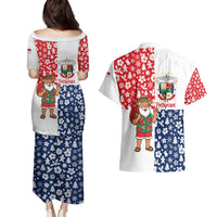 Panama Christmas Couples Matching Puletasi and Hawaiian Shirt with Tropical Santa National Coat of Arms and Festive Pattern Design - Wonder Print Shop