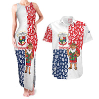 Panama Christmas Couples Matching Tank Maxi Dress and Hawaiian Shirt with Tropical Santa National Coat of Arms and Festive Pattern Design - Wonder Print Shop