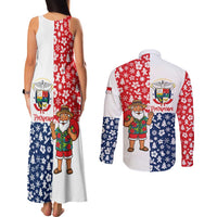 Panama Christmas Couples Matching Tank Maxi Dress and Long Sleeve Button Shirt with Tropical Santa National Coat of Arms and Festive Pattern Design - Wonder Print Shop