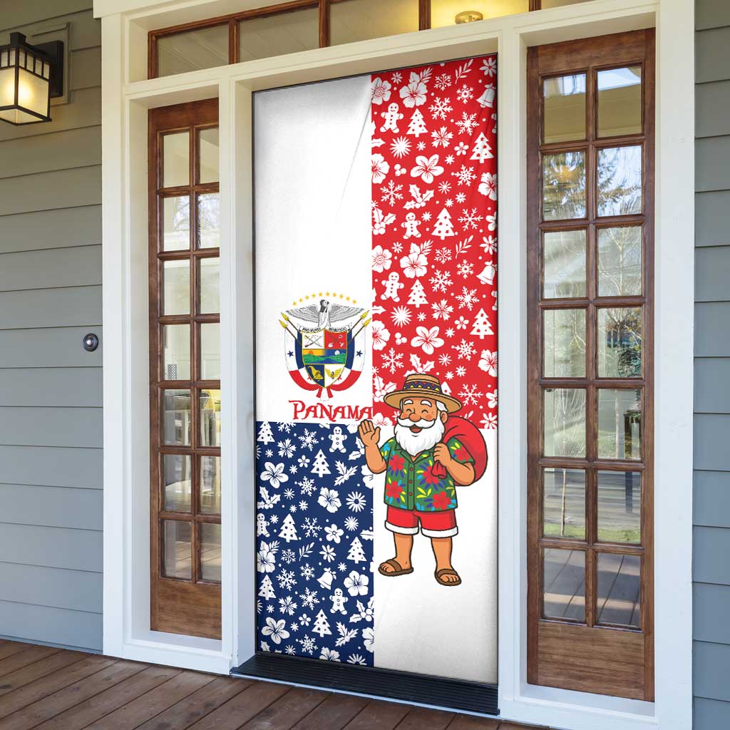 Panama Christmas Door Cover with Tropical Santa National Coat of Arms and Festive Pattern Design - Wonder Print Shop