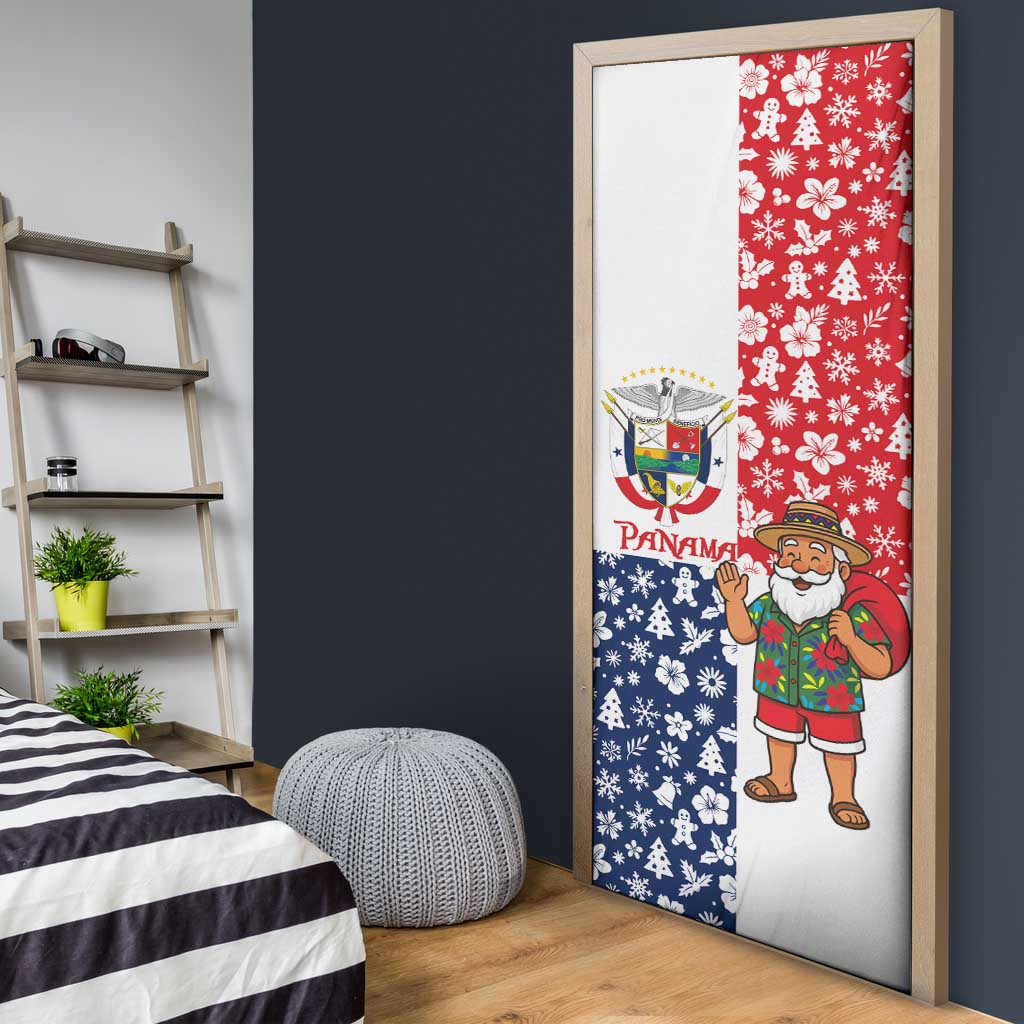 Panama Christmas Door Cover with Tropical Santa National Coat of Arms and Festive Pattern Design - Wonder Print Shop