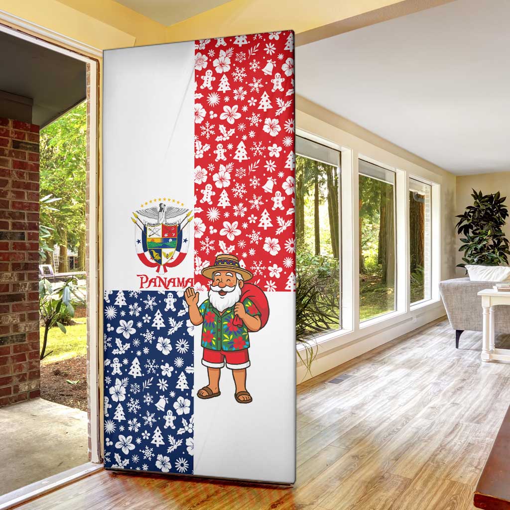 Panama Christmas Door Cover with Tropical Santa National Coat of Arms and Festive Pattern Design - Wonder Print Shop