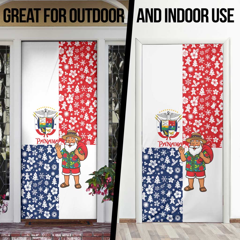 Panama Christmas Door Cover with Tropical Santa National Coat of Arms and Festive Pattern Design - Wonder Print Shop