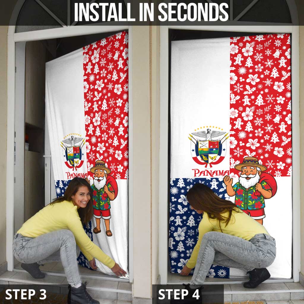 Panama Christmas Door Cover with Tropical Santa National Coat of Arms and Festive Pattern Design - Wonder Print Shop