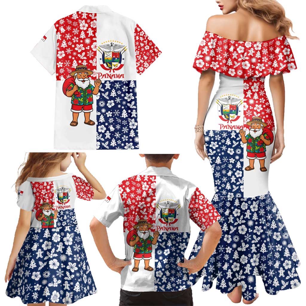 Panama Christmas Family Matching Mermaid Dress and Hawaiian Shirt with Tropical Santa National Coat of Arms and Festive Pattern Design - Wonder Print Shop