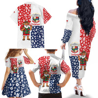 Panama Christmas Family Matching Off The Shoulder Long Sleeve Dress and Hawaiian Shirt with Tropical Santa National Coat of Arms and Festive Pattern Design - Wonder Print Shop
