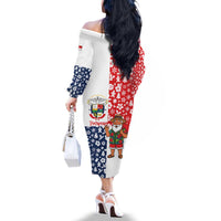 Panama Christmas Family Matching Off The Shoulder Long Sleeve Dress and Hawaiian Shirt with Tropical Santa National Coat of Arms and Festive Pattern Design - Wonder Print Shop