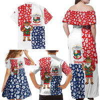 Panama Christmas Family Matching Off Shoulder Maxi Dress and Hawaiian Shirt with Tropical Santa National Coat of Arms and Festive Pattern Design - Wonder Print Shop