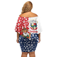 Panama Christmas Family Matching Off Shoulder Short Dress and Hawaiian Shirt with Tropical Santa National Coat of Arms and Festive Pattern Design - Wonder Print Shop