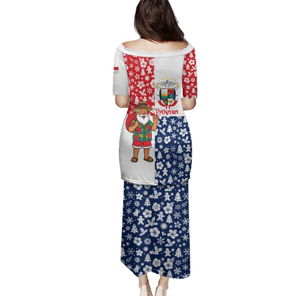 Panama Christmas Family Matching Puletasi and Hawaiian Shirt with Tropical Santa National Coat of Arms and Festive Pattern Design - Wonder Print Shop