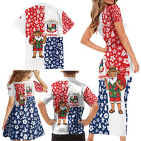 Panama Christmas Family Matching Short Sleeve Bodycon Dress and Hawaiian Shirt with Tropical Santa National Coat of Arms and Festive Pattern Design - Wonder Print Shop
