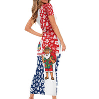 Panama Christmas Family Matching Short Sleeve Bodycon Dress and Hawaiian Shirt with Tropical Santa National Coat of Arms and Festive Pattern Design - Wonder Print Shop