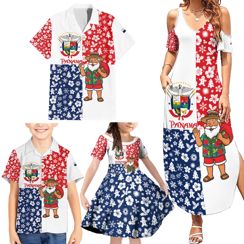 Panama Christmas Family Matching Summer Maxi Dress and Hawaiian Shirt with Tropical Santa National Coat of Arms and Festive Pattern Design - Wonder Print Shop