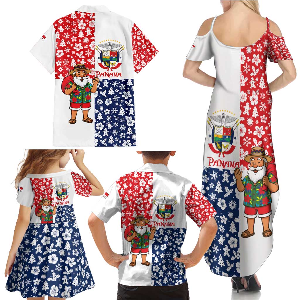 Panama Christmas Family Matching Summer Maxi Dress and Hawaiian Shirt with Tropical Santa National Coat of Arms and Festive Pattern Design - Wonder Print Shop