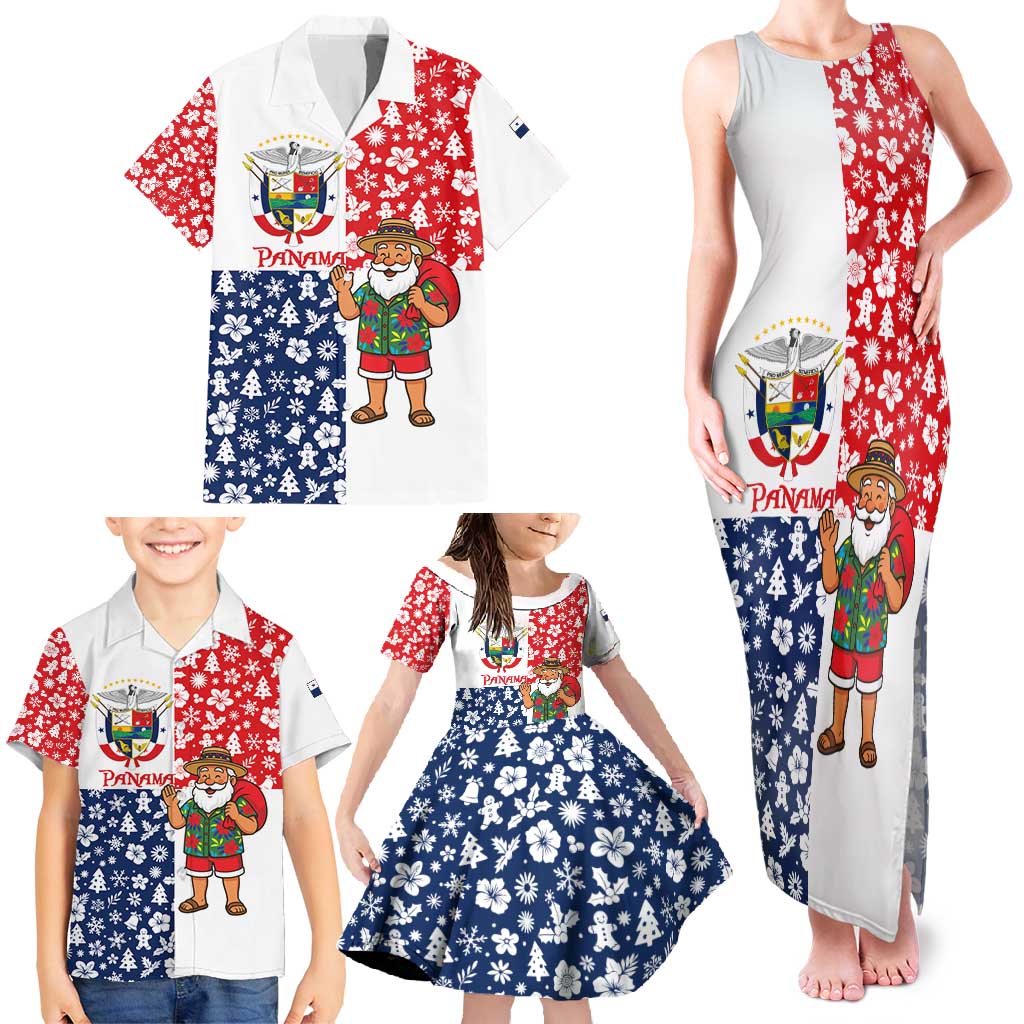 Panama Christmas Family Matching Tank Maxi Dress and Hawaiian Shirt with Tropical Santa National Coat of Arms and Festive Pattern Design - Wonder Print Shop