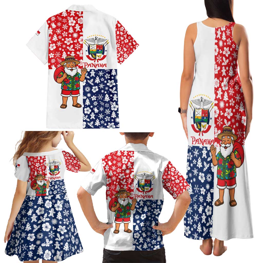 Panama Christmas Family Matching Tank Maxi Dress and Hawaiian Shirt with Tropical Santa National Coat of Arms and Festive Pattern Design - Wonder Print Shop