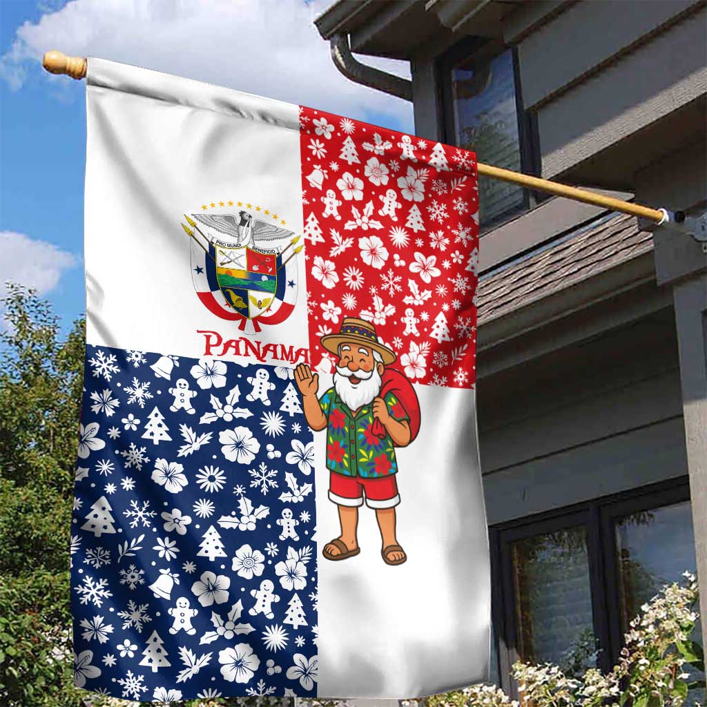 Panama Christmas Garden Flag with Tropical Santa National Coat of Arms and Festive Pattern Design - Wonder Print Shop