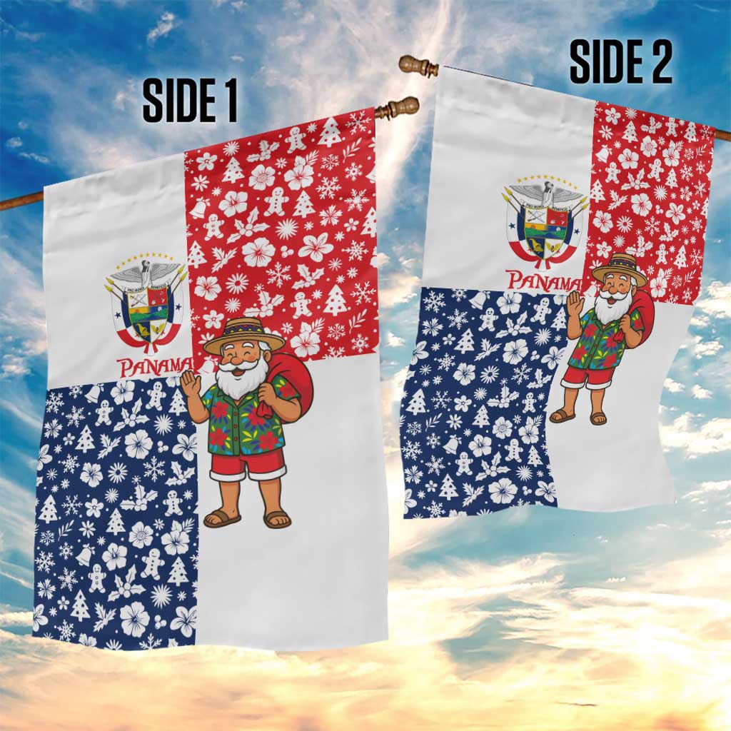 Panama Christmas Garden Flag with Tropical Santa National Coat of Arms and Festive Pattern Design - Wonder Print Shop