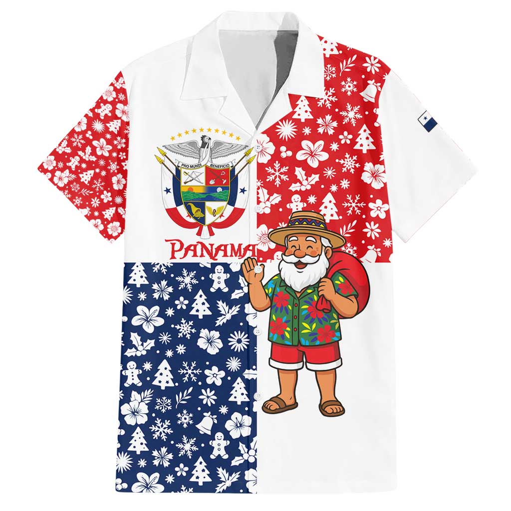 Panama Christmas Hawaiian Shirt with Tropical Santa National Coat of Arms and Festive Pattern Design - Wonder Print Shop