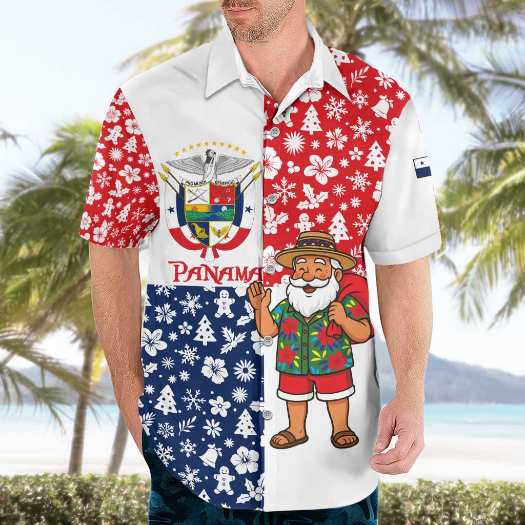 Panama Christmas Hawaiian Shirt with Tropical Santa National Coat of Arms and Festive Pattern Design - Wonder Print Shop