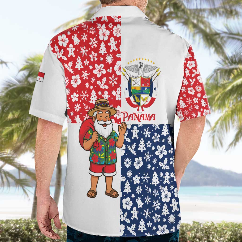 Panama Christmas Hawaiian Shirt with Tropical Santa National Coat of Arms and Festive Pattern Design - Wonder Print Shop