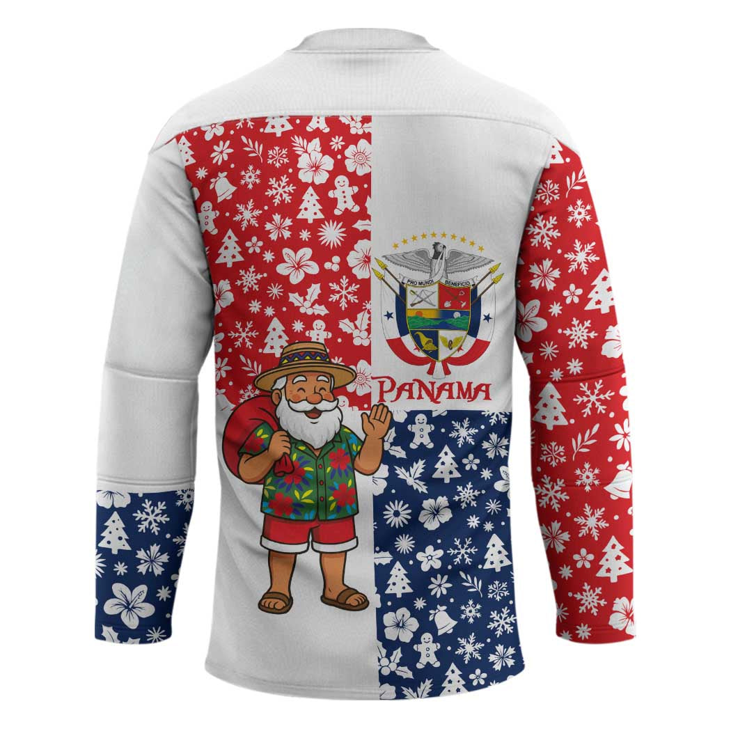Panama Christmas Hockey Jersey with Tropical Santa National Coat of Arms and Festive Pattern Design - Wonder Print Shop