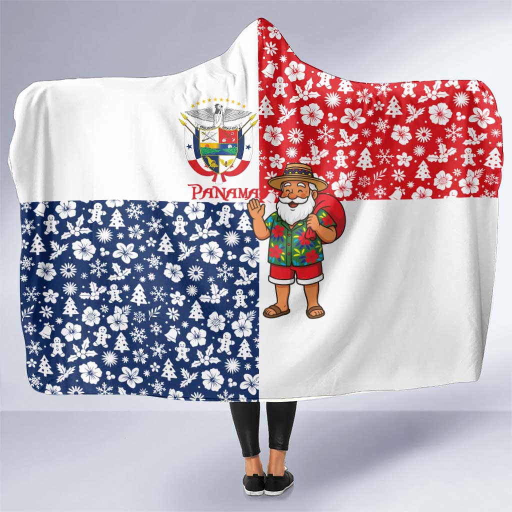 Panama Christmas Hooded Blanket with Tropical Santa National Coat of Arms and Festive Pattern Design - Wonder Print Shop
