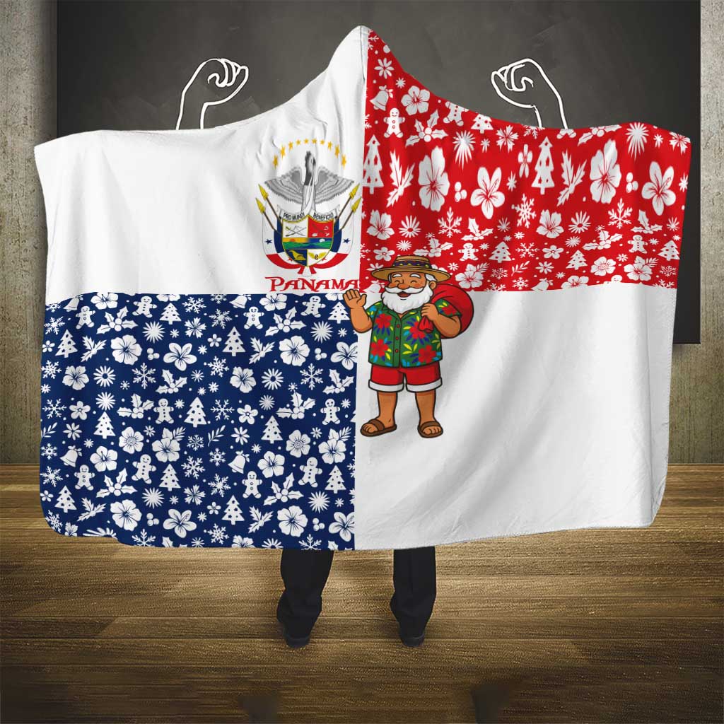 Panama Christmas Hooded Blanket with Tropical Santa National Coat of Arms and Festive Pattern Design - Wonder Print Shop