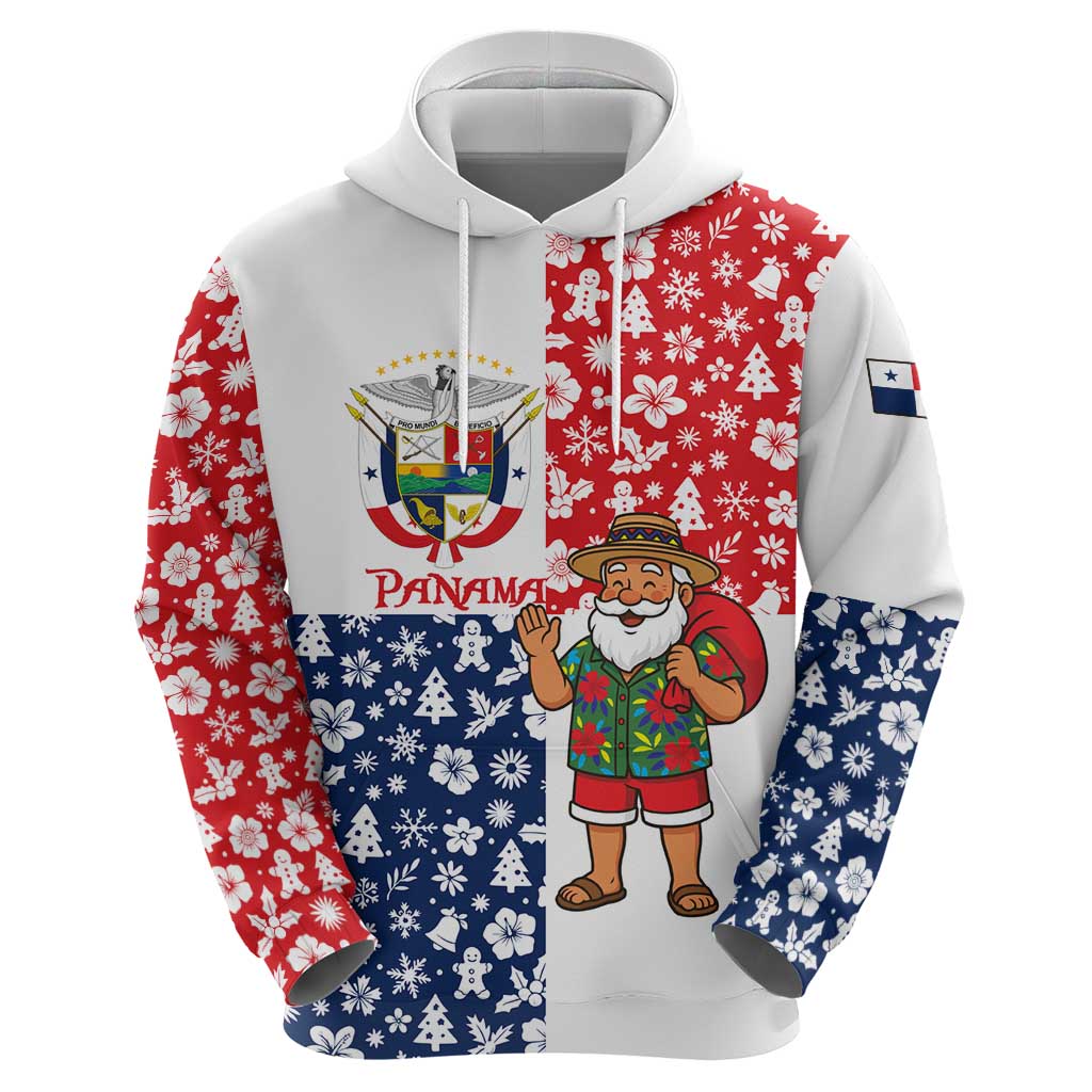 Panama Christmas Hoodie with Tropical Santa National Coat of Arms and Festive Pattern Design - Wonder Print Shop