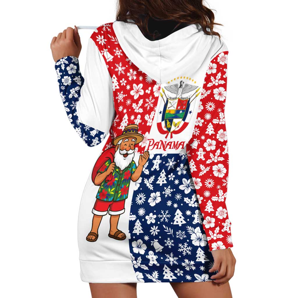 Panama Christmas Hoodie Dress with Tropical Santa National Coat of Arms and Festive Pattern Design - Wonder Print Shop