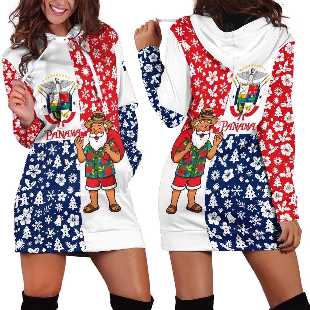 Panama Christmas Hoodie Dress with Tropical Santa National Coat of Arms and Festive Pattern Design - Wonder Print Shop