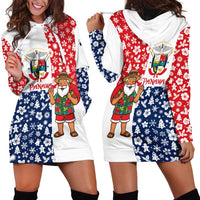 Panama Christmas Hoodie Dress with Tropical Santa National Coat of Arms and Festive Pattern Design - Wonder Print Shop