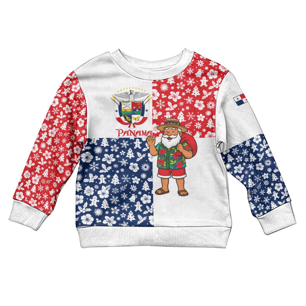 Panama Christmas Kid Ugly Christmas Sweater with Tropical Santa National Coat of Arms and Festive Pattern Design - Wonder Print Shop
