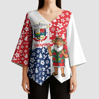 Panama Christmas Kimono Sleeve Blouse with Tropical Santa National Coat of Arms and Festive Pattern Design - Wonder Print Shop