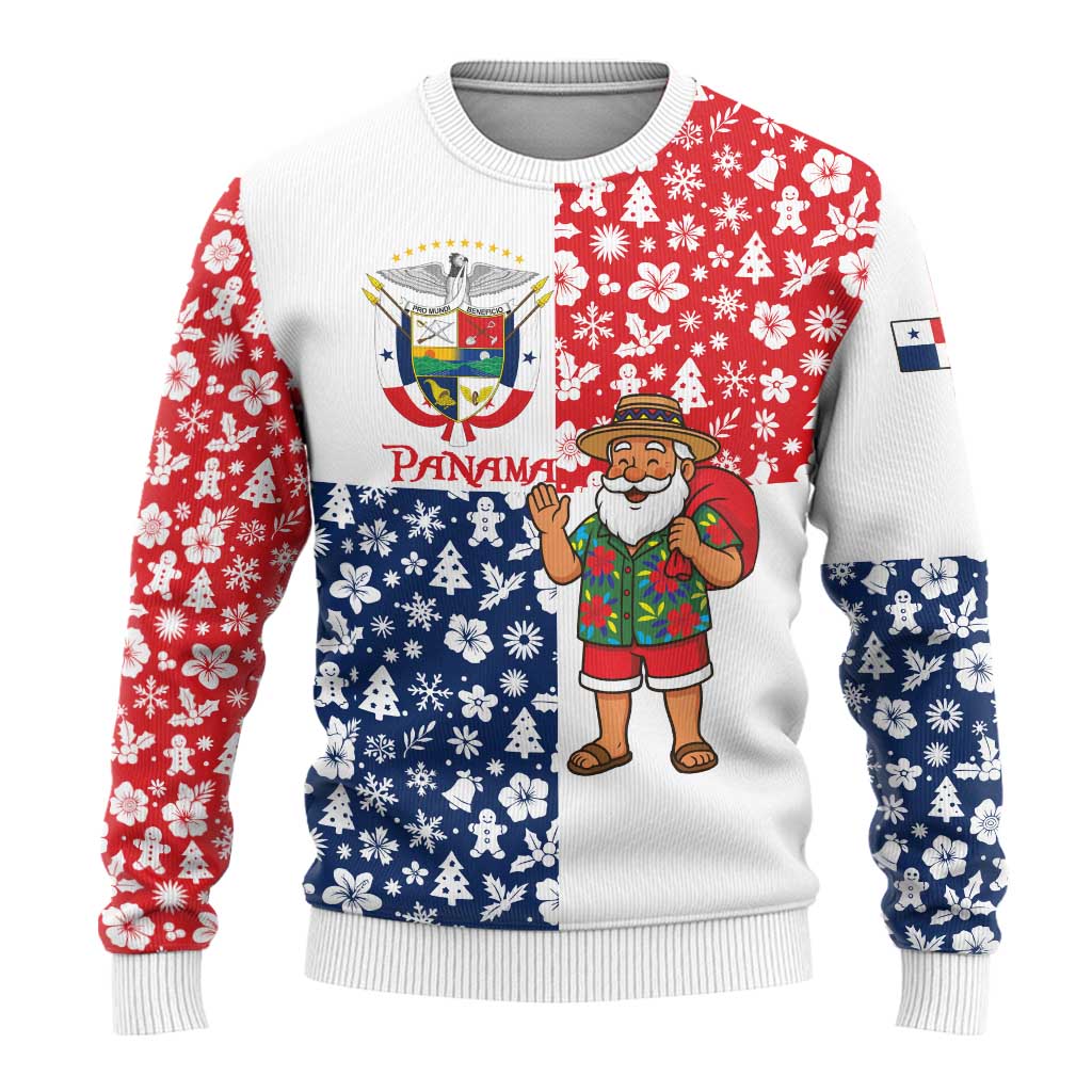 Panama Christmas Ugly Christmas Sweater with Tropical Santa National Coat of Arms and Festive Pattern Design - Wonder Print Shop
