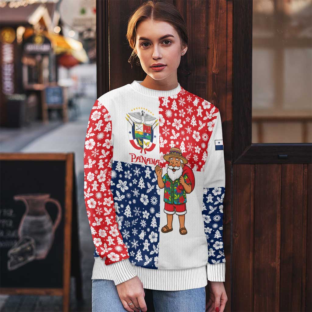 Panama Christmas Ugly Christmas Sweater with Tropical Santa National Coat of Arms and Festive Pattern Design - Wonder Print Shop