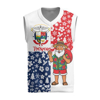 Panama Christmas Knitted V-Neck Vest with Tropical Santa National Coat of Arms and Festive Pattern Design - Wonder Print Shop