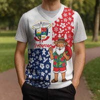 Panama Christmas Knitted V-Neck Vest with Tropical Santa National Coat of Arms and Festive Pattern Design - Wonder Print Shop