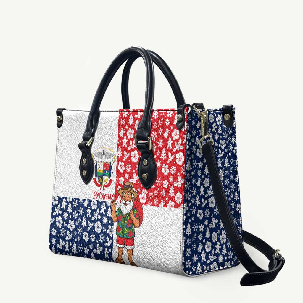 Panama Christmas Leather Bag with Tropical Santa National Coat of Arms and Festive Pattern Design - Wonder Print Shop