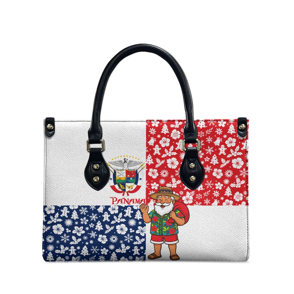 Panama Christmas Leather Bag with Tropical Santa National Coat of Arms and Festive Pattern Design - Wonder Print Shop